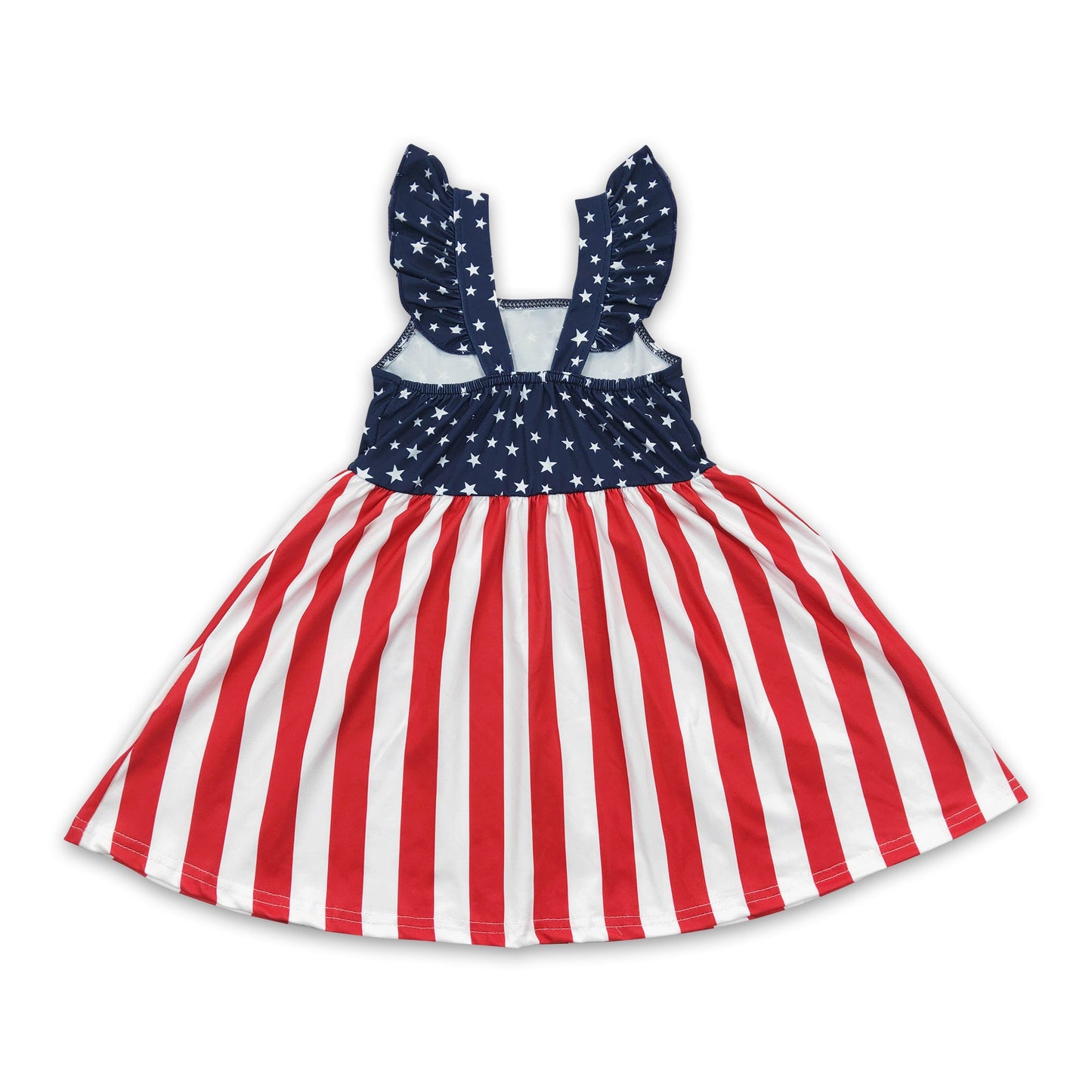 Flutter sleeves stars stripe girls 4th of july dress