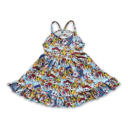 Sleeveless dog print cute baby girls summer dresses