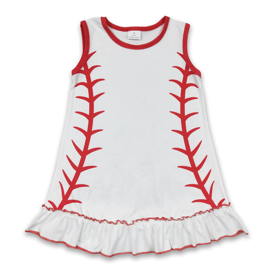 White sleevelss baseball baby girls team dress