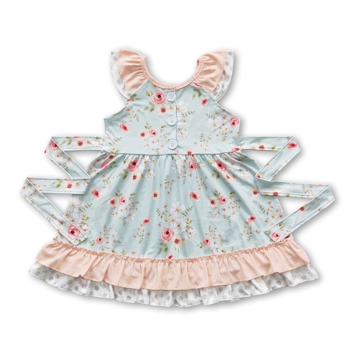 Floral ruffle belt baby girls spring dresses