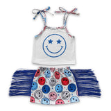 Sleeveless top smile tassels skirt baby girls clothes