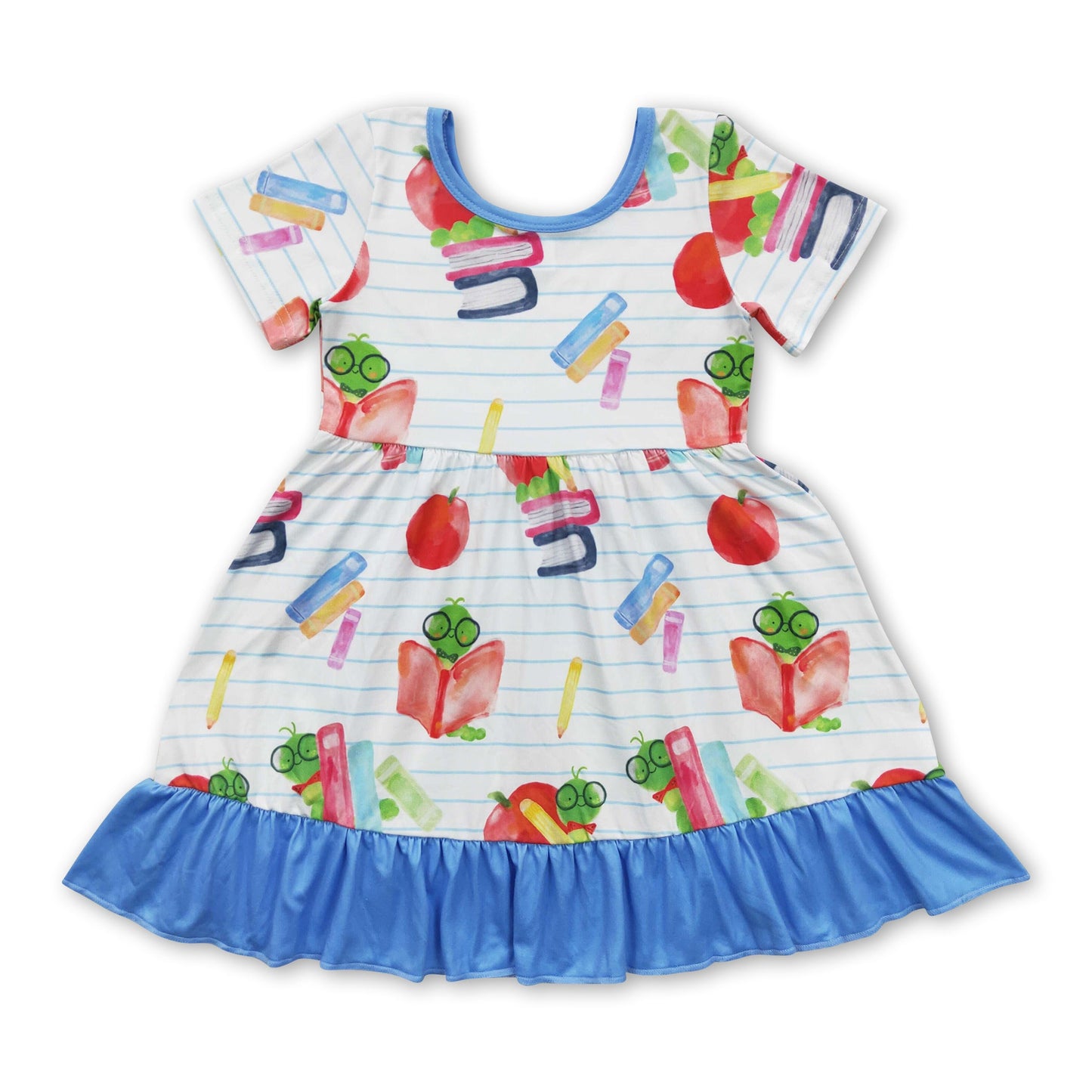 Bookworm apple short sleeves girls back to school dress