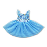 Blue dog flutter sleeves tulle baby girls dress