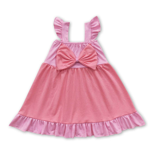 Pink bow flutter sleeves princess baby girls dress