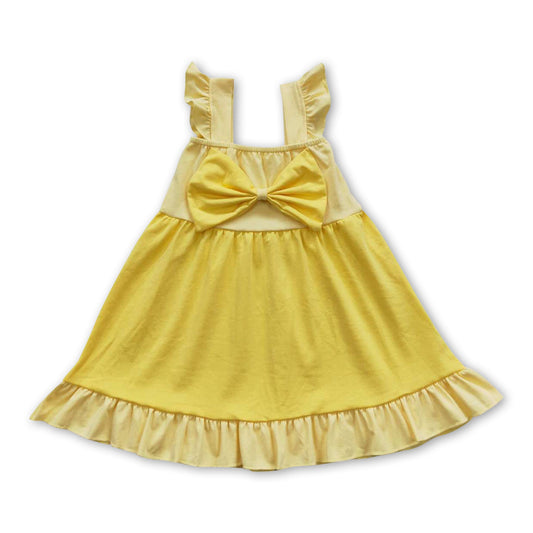 Yellow bow flutter sleeves princess baby girls dress