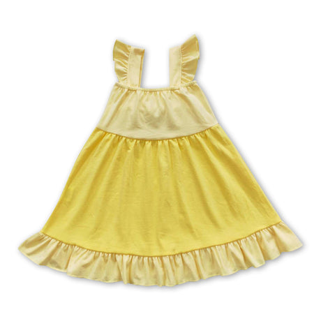 Yellow bow flutter sleeves princess baby girls dress