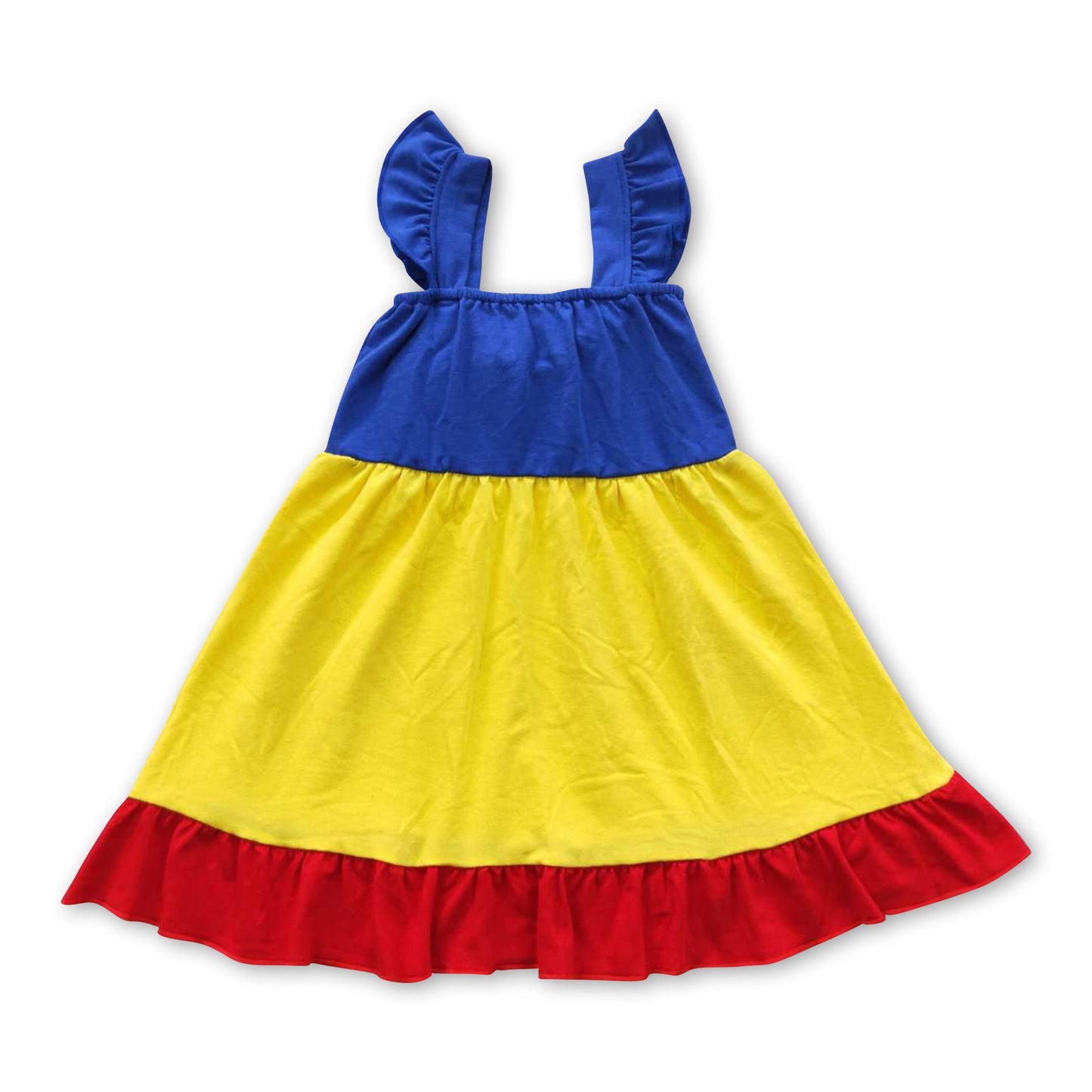 Red bow yellow blue flutter sleeves princess baby girls dress