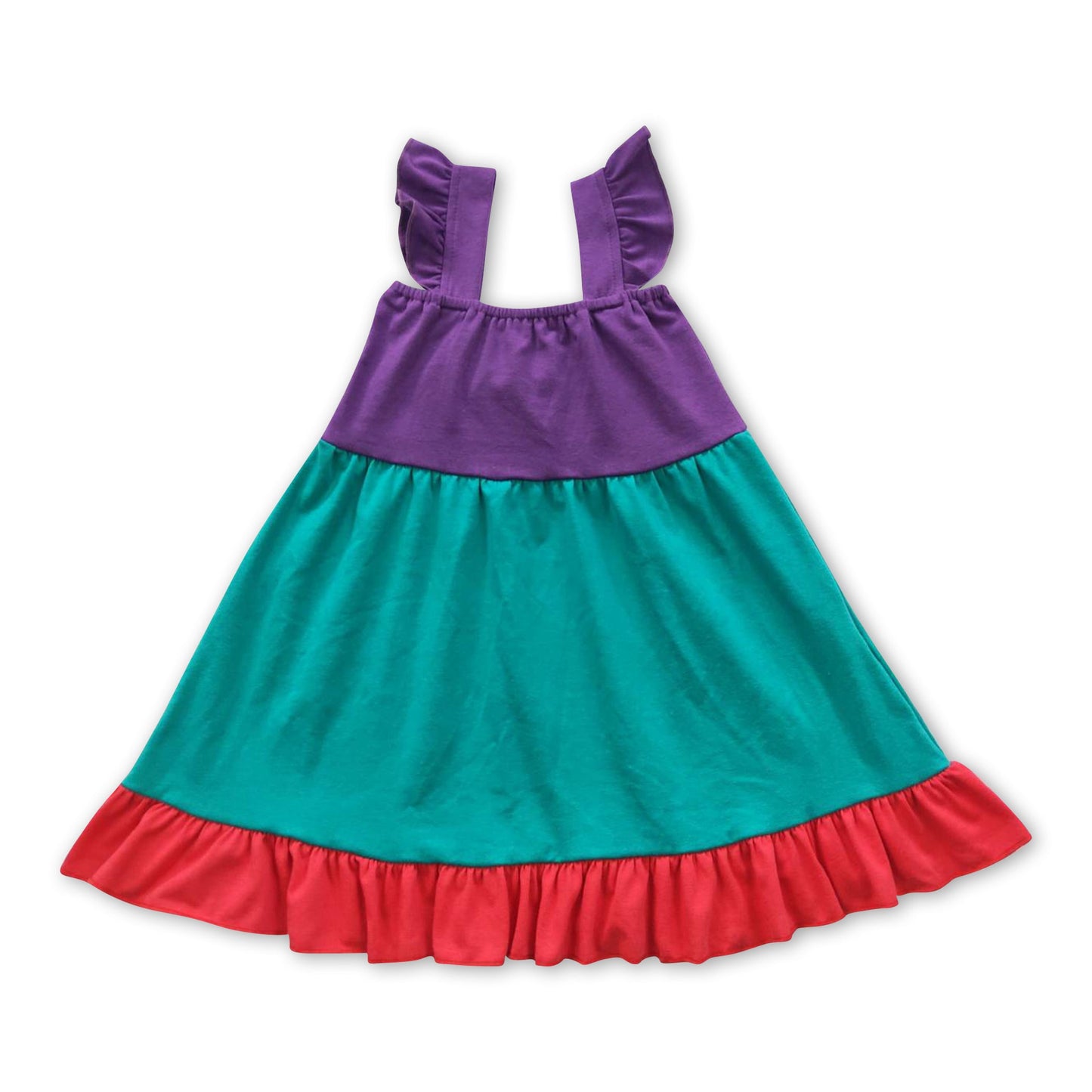 Red bow green purple flutter sleeves princess baby girls dress