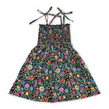 Suspenders elastic floral baby girls summer dresses