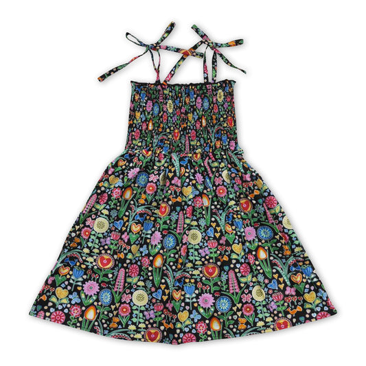 Suspenders elastic floral baby girls summer dresses