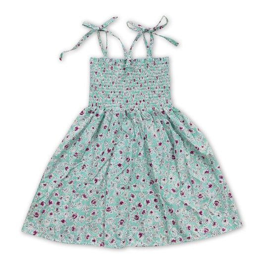 Suspenders elastic mint floral baby girls summer dresses