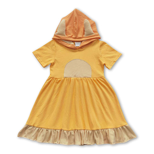 Yellow dog short sleeves solid hooded cute girls dresses
