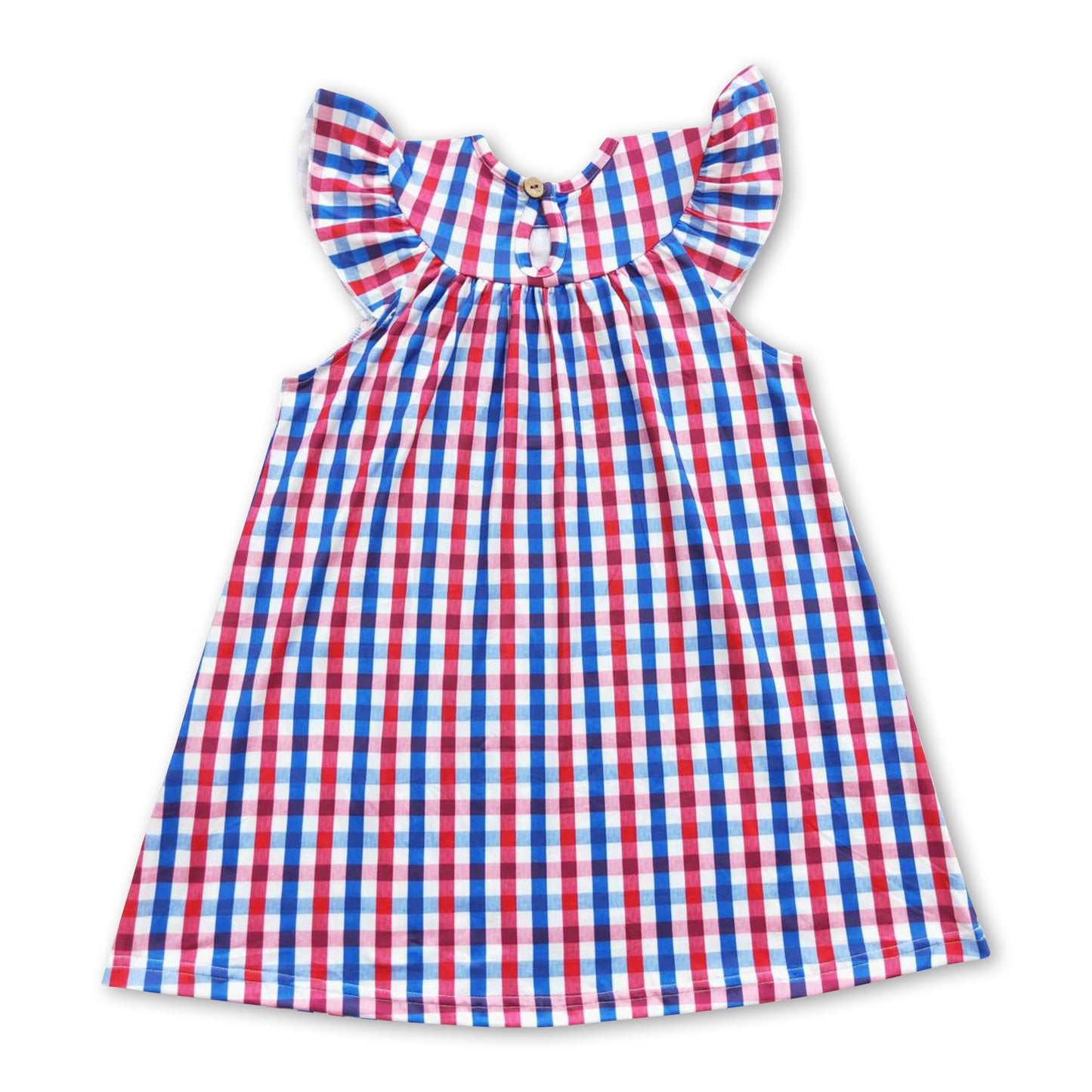Flag embroidery smock plaid kids girls 4th of july dress