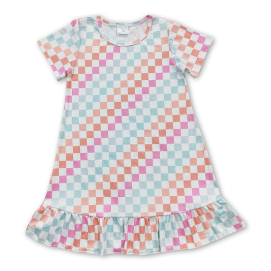 Short sleeves colorful plaid baby girls summer dresses