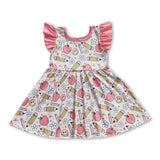 Apple pencil smile flutter sleeves girls back to school dress