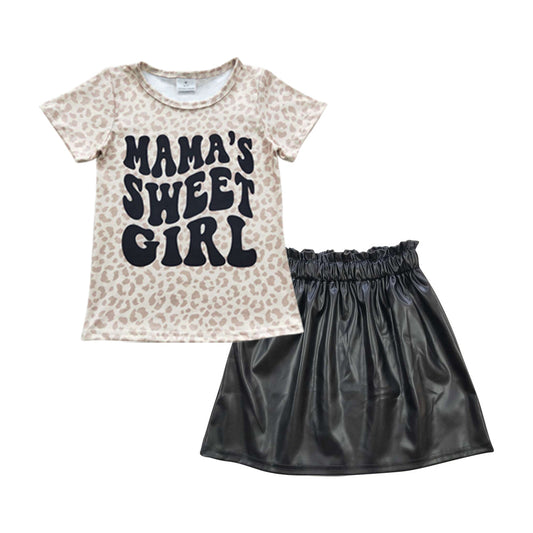 Mama's sweet girl leopard shirt leather skirt girls outfits