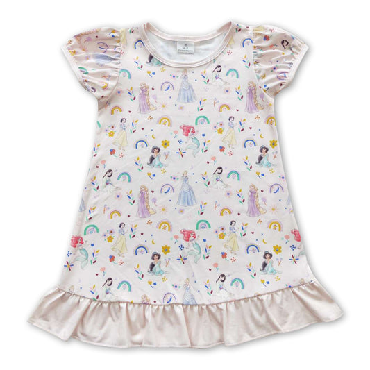 Rainbow short sleeves princess baby girls dress
