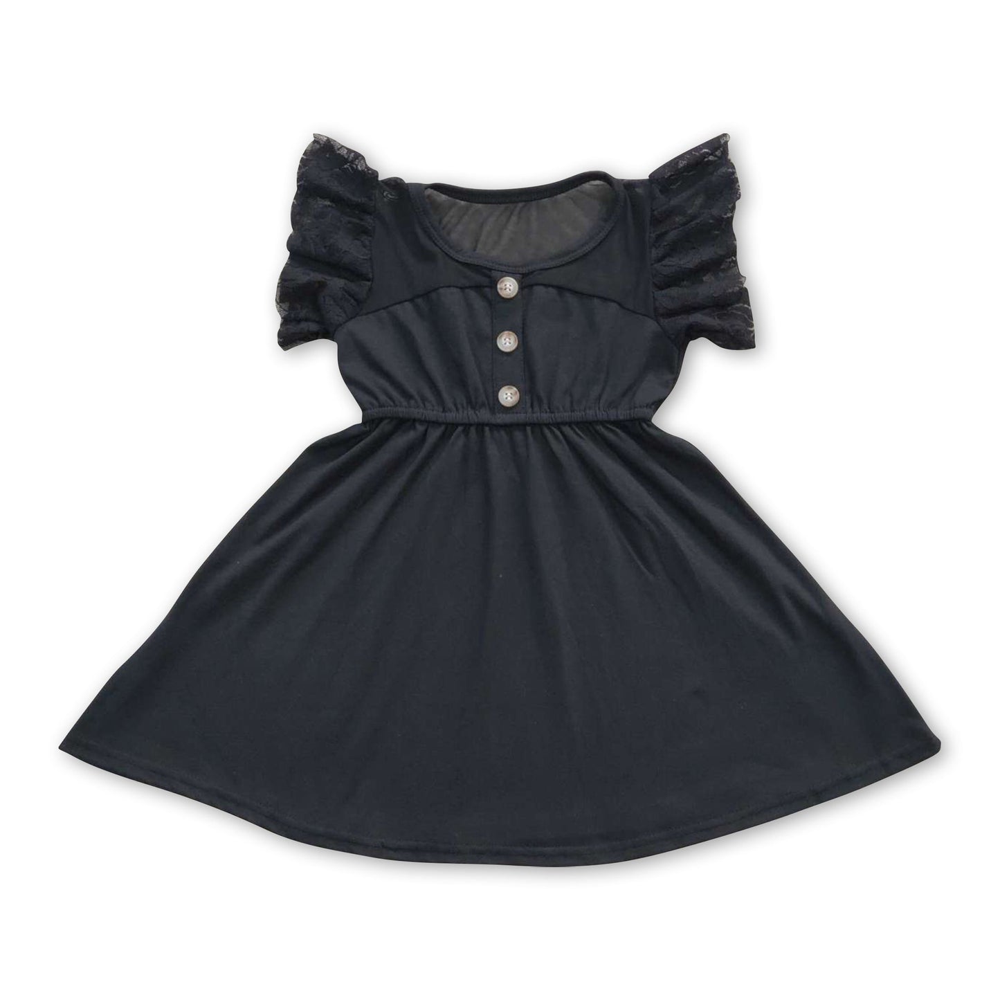 Flutter sleeves black lace baby girls dresses