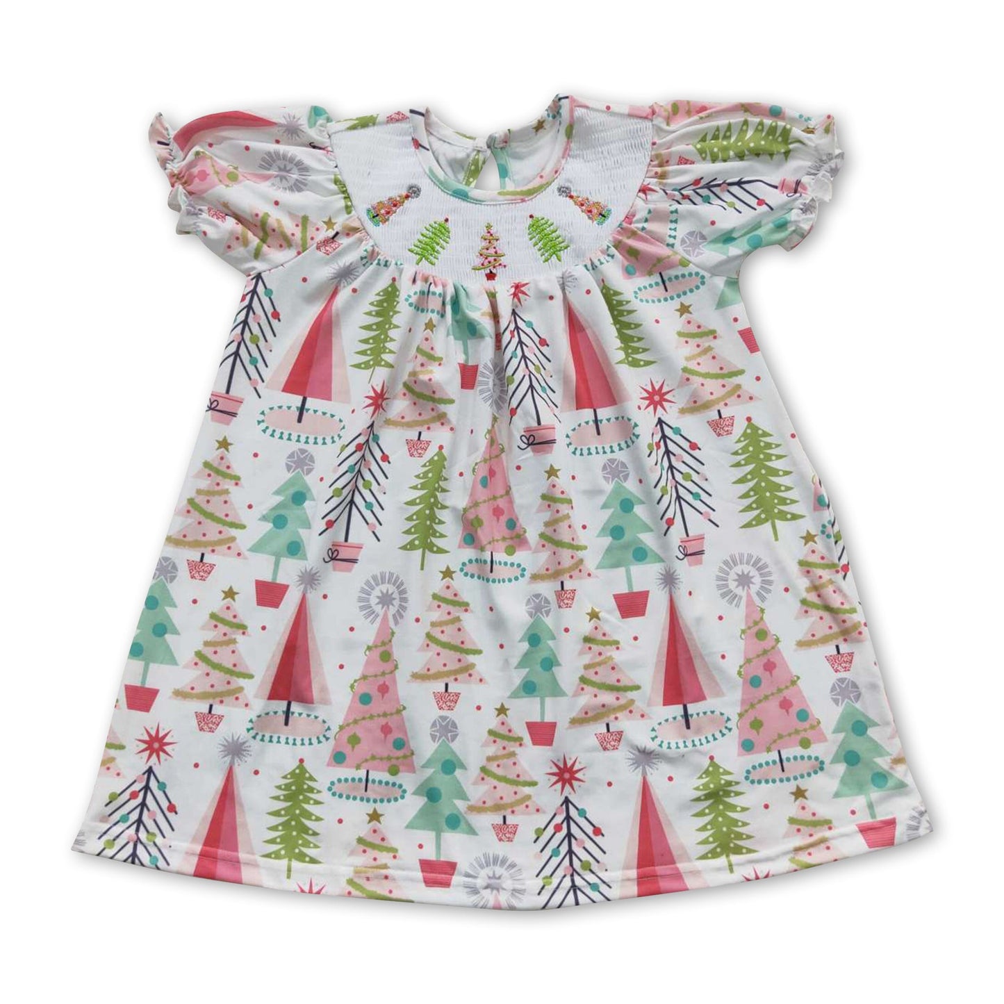 Christmas tree smocked short sleeves smocked kids girls dresses