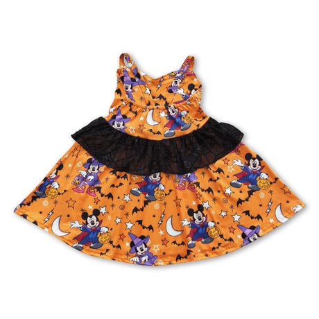 Orange sleeveless mouse tulle baby girls Halloween dress
