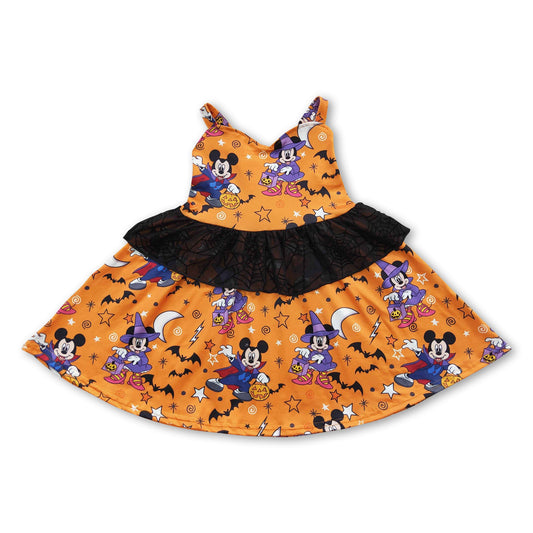 Orange sleeveless mouse tulle baby girls Halloween dress
