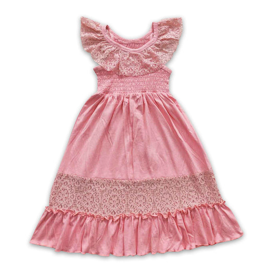 Pink lace cotton elastic kids girls dresses