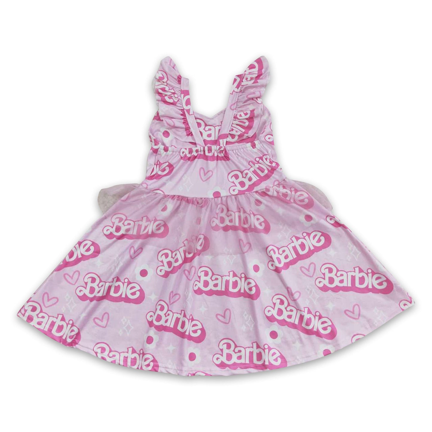 Pink tulle flutter sleeves party girls dresses