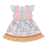Flutter sleeves polka dots floral bunny girls easter dress