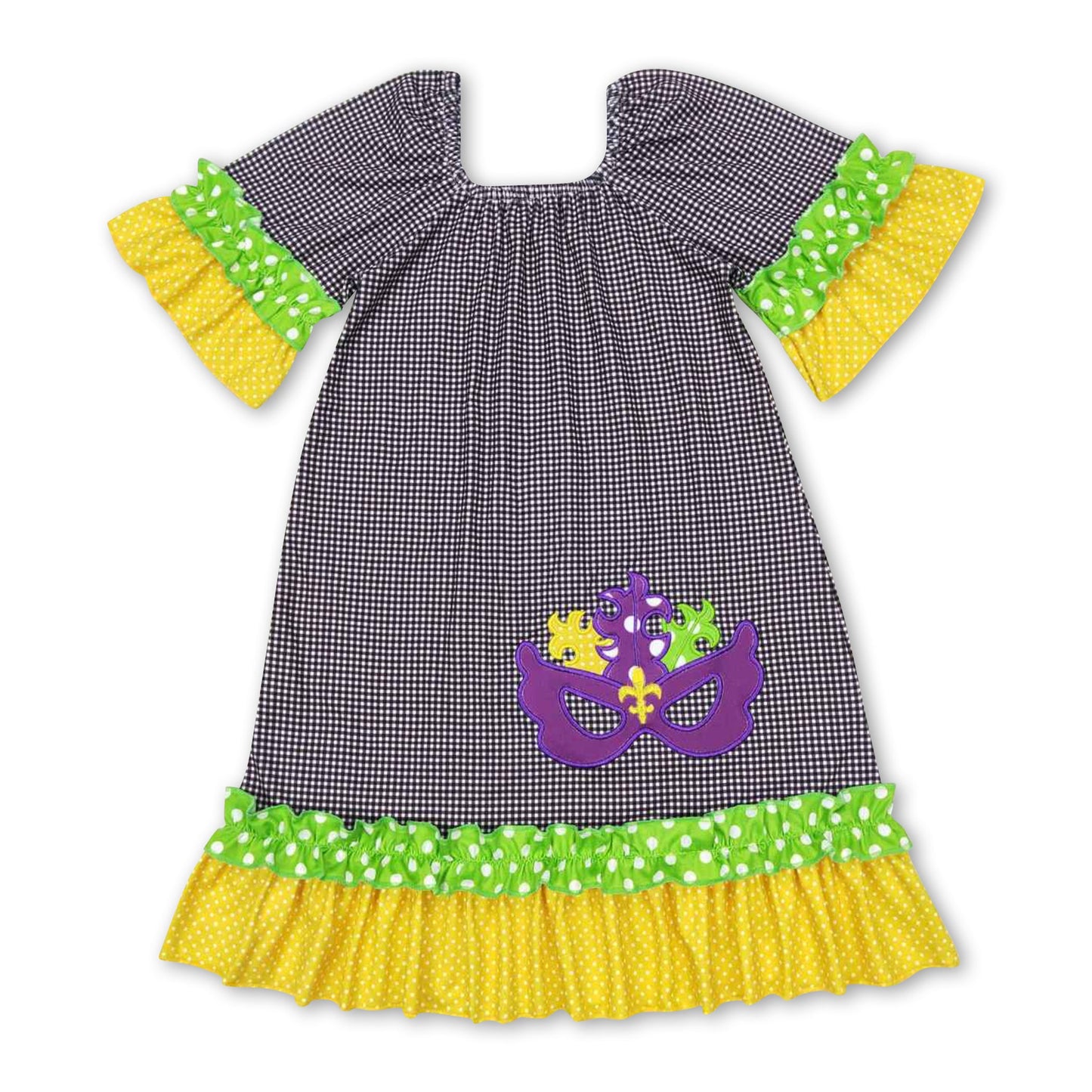 Short sleeves purple yellow green girls mardi gras dress