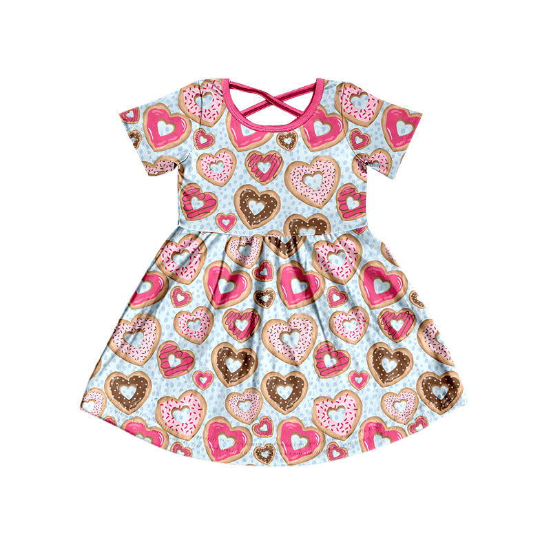 Short sleeves heart donut girls valentine's dresses