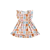 Flutter sleeves rabbit egg plaid girls easter dresses