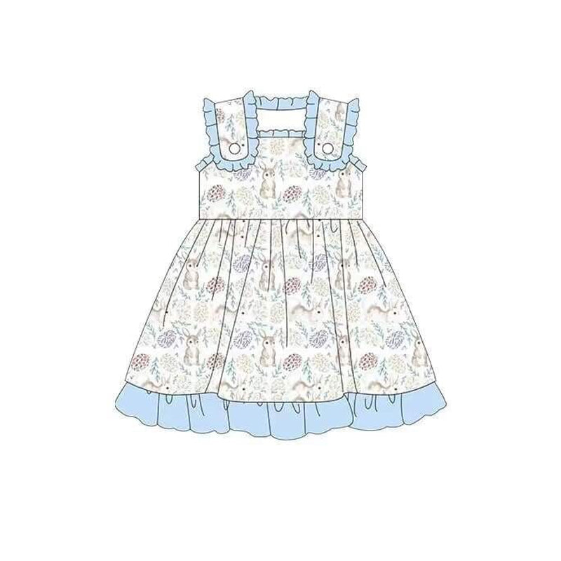 Sleeveless light blue rabbit kids girls easter dresses