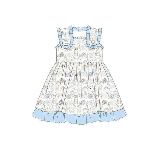 Sleeveless light blue rabbit kids girls easter dresses