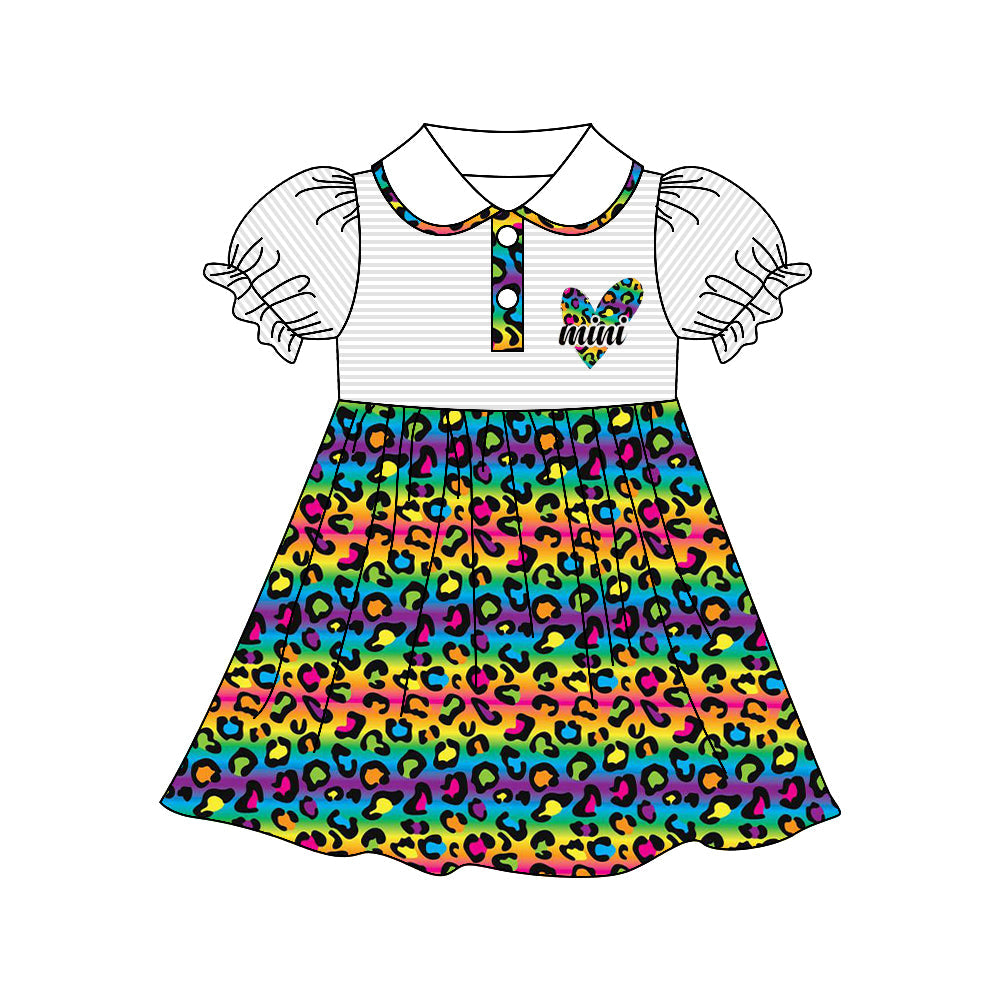 Short sleeves mini colorful leopard girls dresses