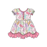 Short sleeves bunny floral baby girls easter dresses