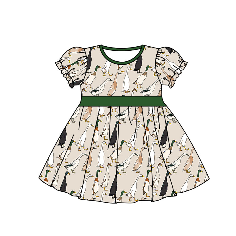 Short sleeves duck olive baby girls hunting dress