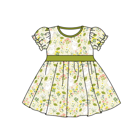 Short sleeves floral bunny kids girls easter dress