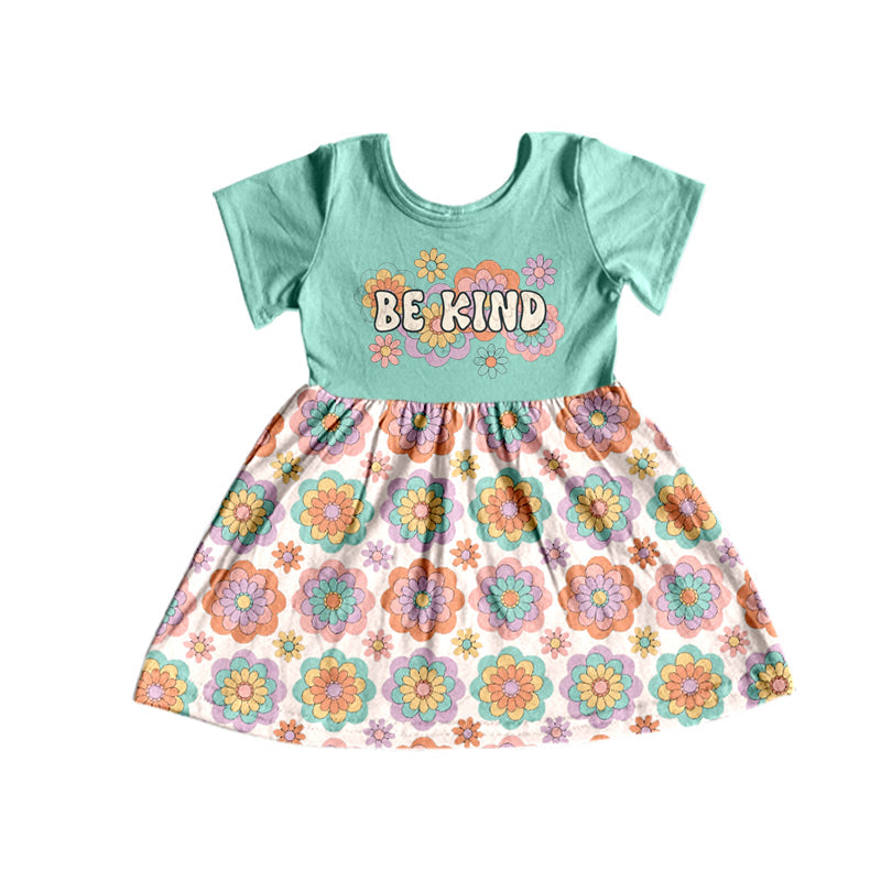 Short sleeves be kind floral girls summer dress