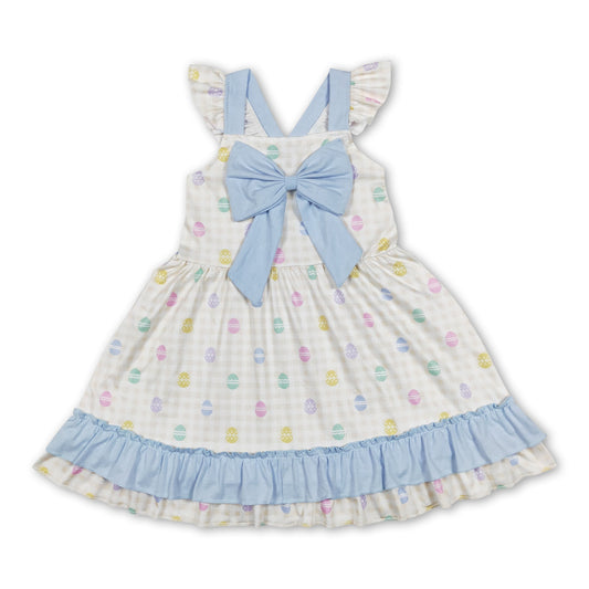 Flutter sleeves yellow eggs plaid girls easter dresses