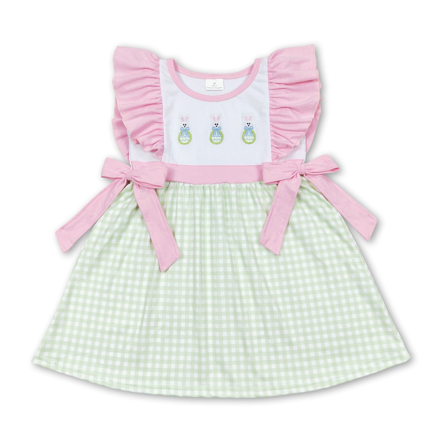 Egg bunny pink green plaid kids girls easter dresses – Yawoo Garment