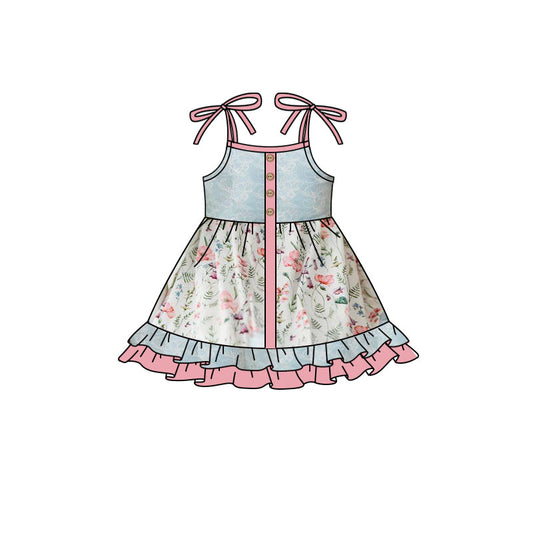 Suspender floral ruffle baby girls spring summer dress