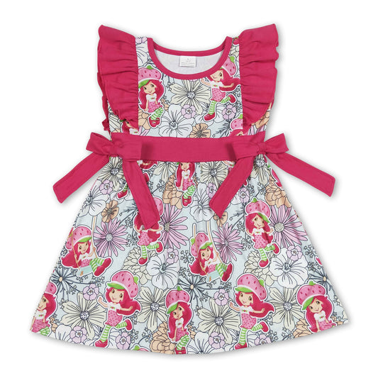 Flutter sleeves strawberry floral baby girls spring summer dress