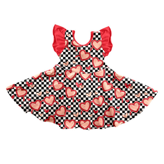 Flutter sleeves plaid heart baby girls valentine's dress