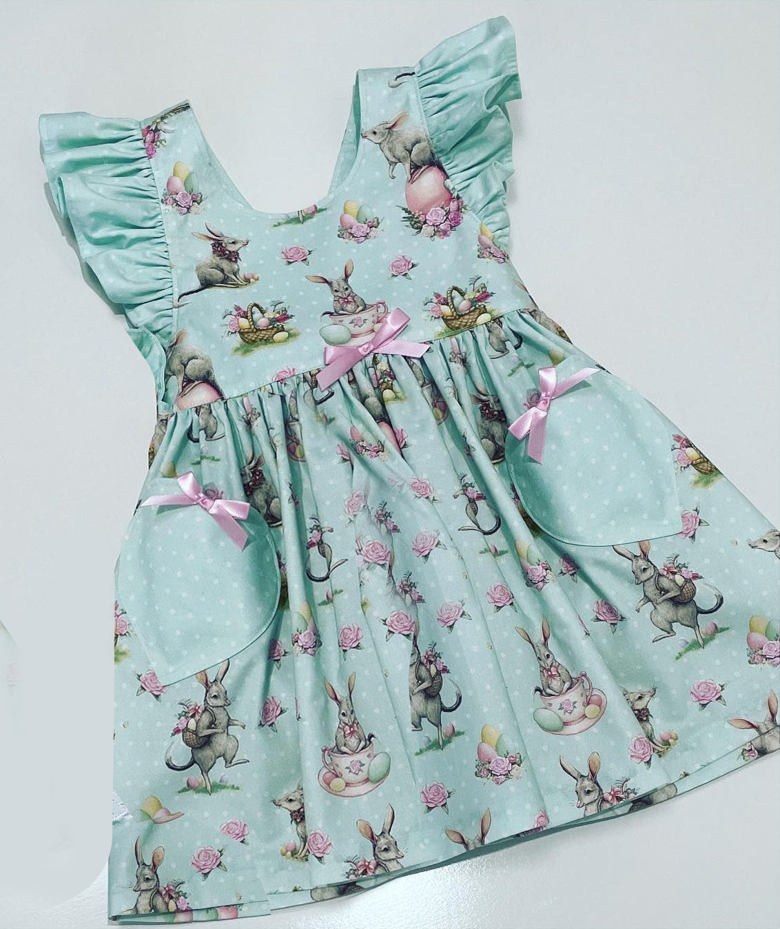 Flutter sleeves bunny floral pocket girls easter dress