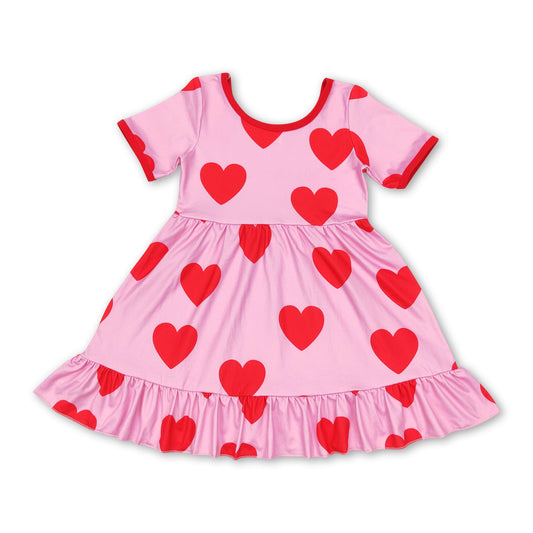 Short sleeves heart ruffle girls valentines dresses