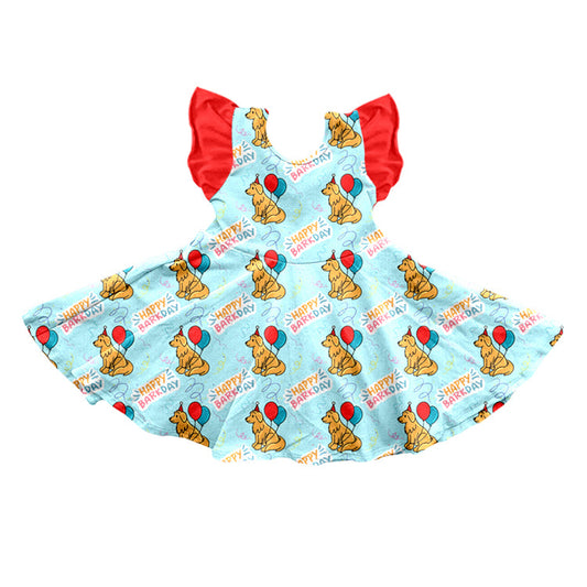 Flutter sleeves dog balloon Happy birthday girls dresses