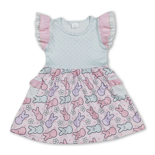 Flutter sleeves bunny pocket baby girls easter dresses