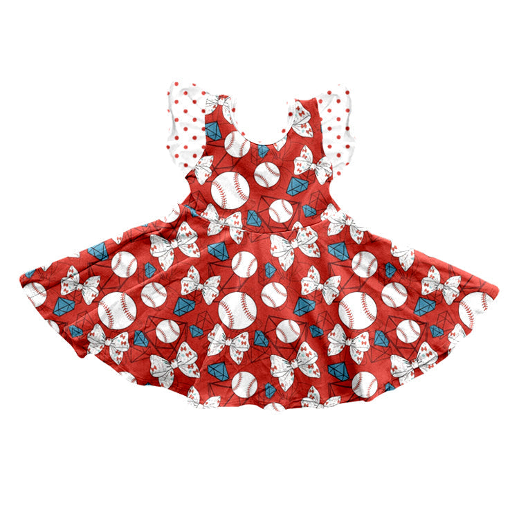 Flutter sleeves baseball bow baby girls dresses