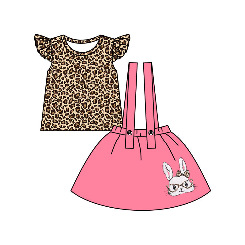 Leopard top bunny suspender skirt girls easter outfits