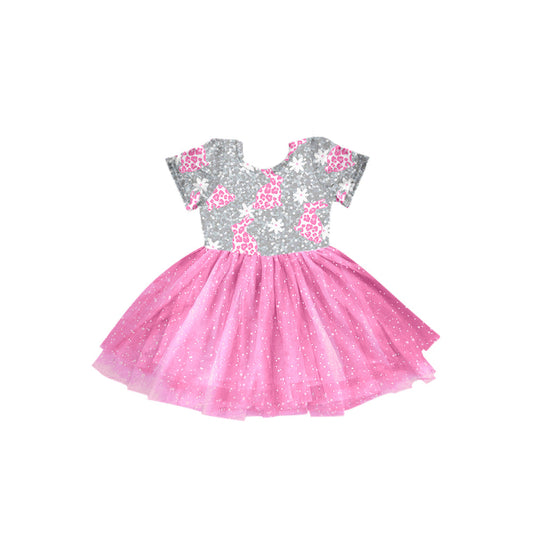 Pink leopard rabbit tulle girls easter dresses